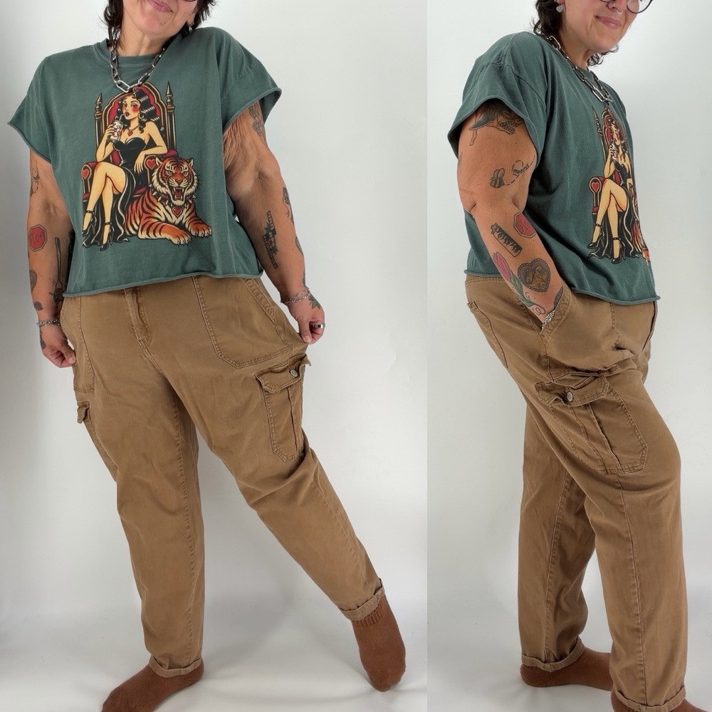 Terra & Sky cargo pants brown khaki womens 24W 2X 3X skater grunge y2k plus size